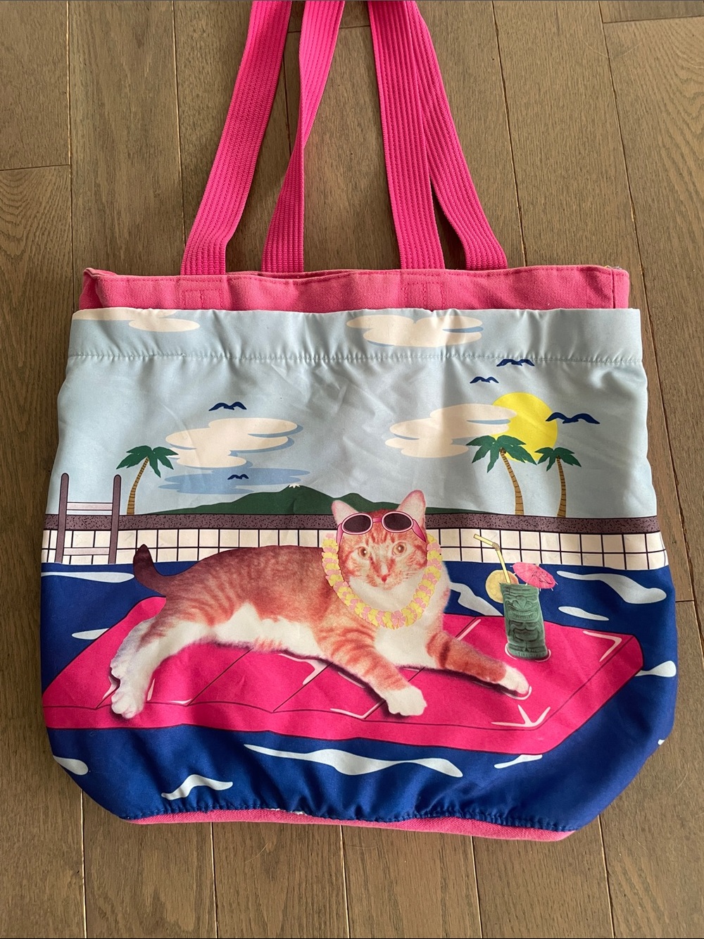 Seaborg Hawaiian Cat Canvas Tote - Multi-Pocket, Heavy Duty